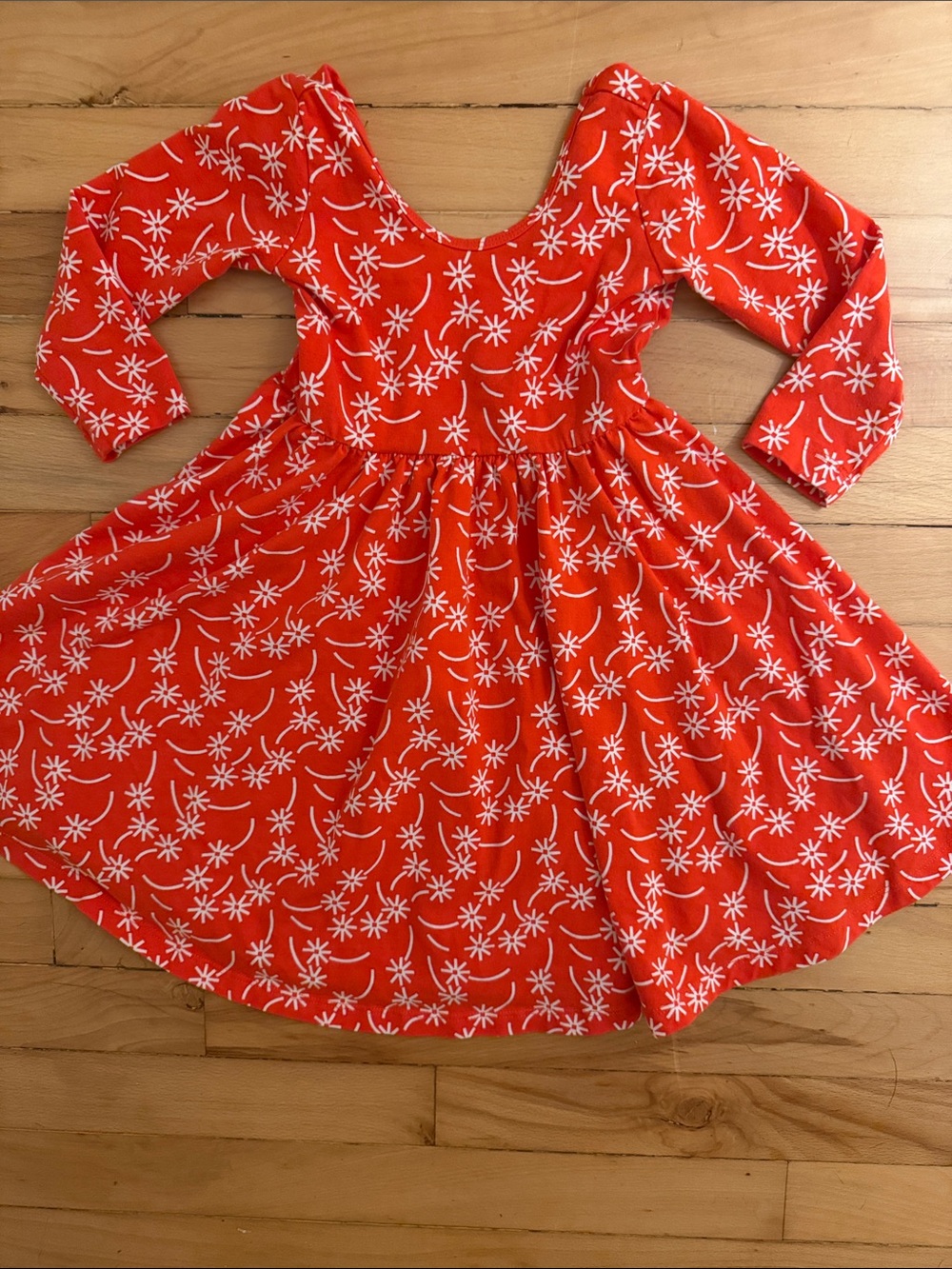 Girls' Red Floral-Print Long Sleeve Twirl Dress by